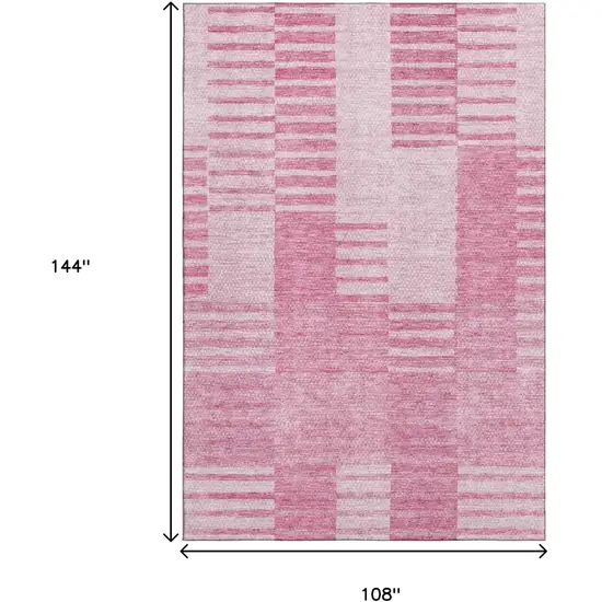 Pink And Ivory Striped Washable Area Rug With UV Protection Photo 3
