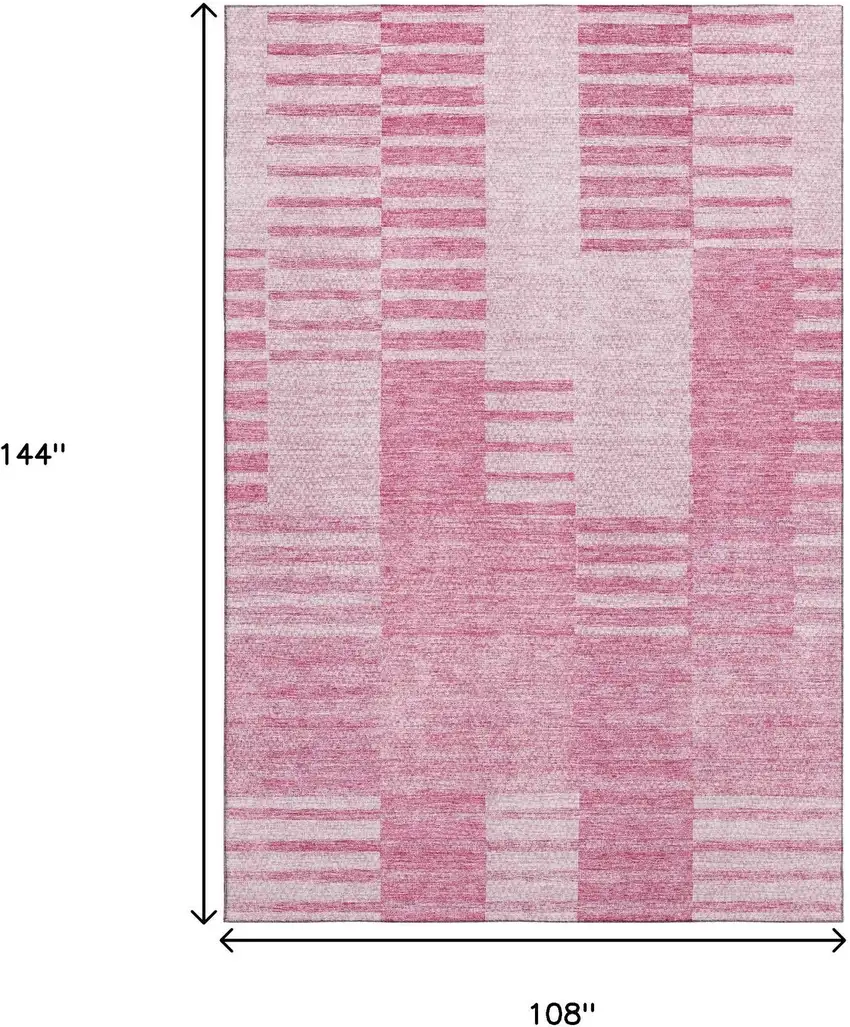 Pink And Ivory Striped Washable Area Rug With UV Protection Photo 3