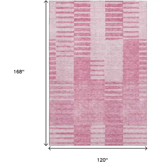 Pink And Ivory Striped Washable Area Rug With UV Protection Photo 3
