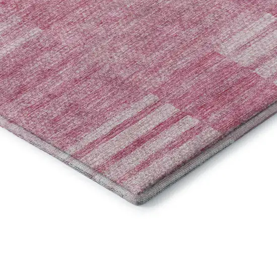 Pink And Ivory Striped Washable Area Rug With UV Protection Photo 7