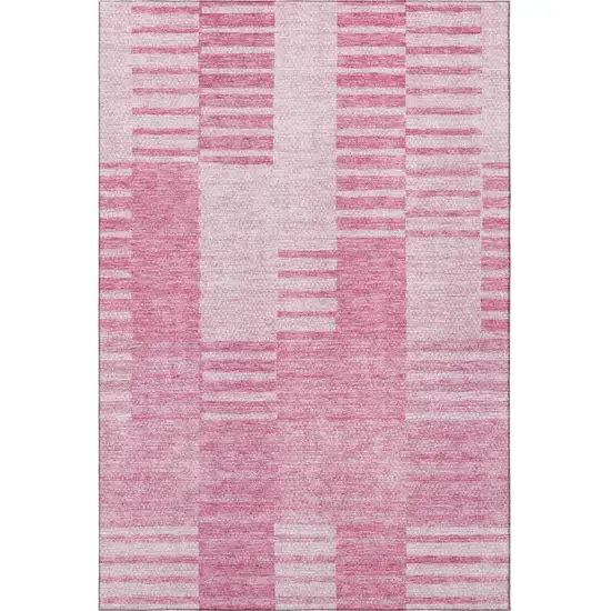 Pink And Ivory Striped Washable Area Rug With UV Protection Photo 3