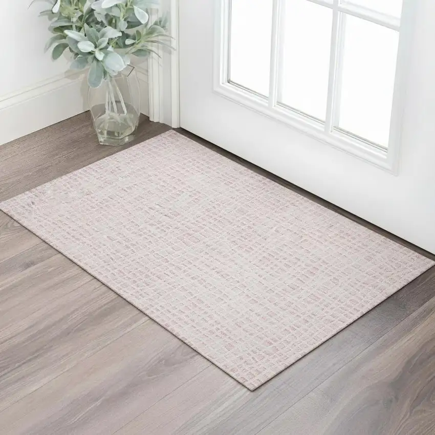 Pink And Ivory Striped Washable Area Rug With UV Protection Photo 1
