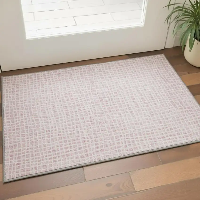 Pink And Ivory Striped Washable Area Rug With UV Protection Photo 2