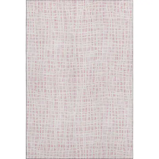Pink And Ivory Striped Washable Area Rug With UV Protection Photo 1