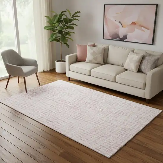 Pink And Ivory Striped Washable Area Rug With UV Protection Photo 1