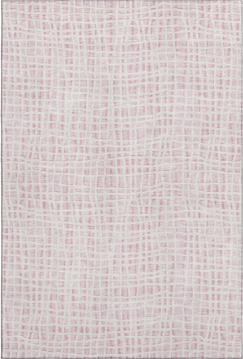 Pink And Ivory Striped Washable Area Rug With UV Protection Photo 1