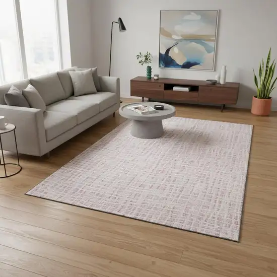 Pink And Ivory Striped Washable Area Rug With UV Protection Photo 2