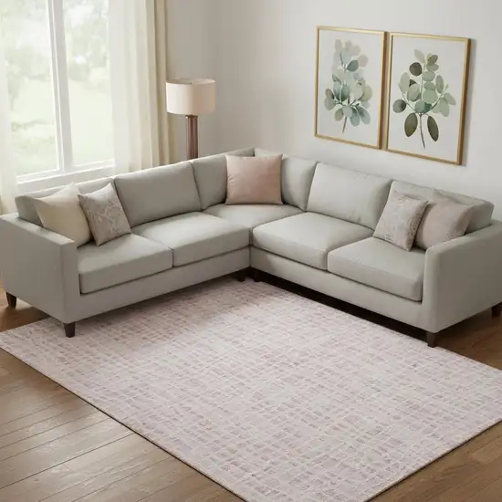 Pink And Ivory Striped Washable Area Rug With UV Protection Photo 1