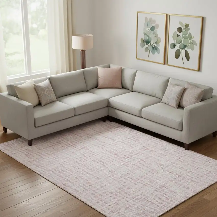 Pink And Ivory Striped Washable Area Rug With UV Protection Photo 1