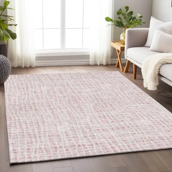Pink And Ivory Striped Washable Area Rug With UV Protection Photo 5
