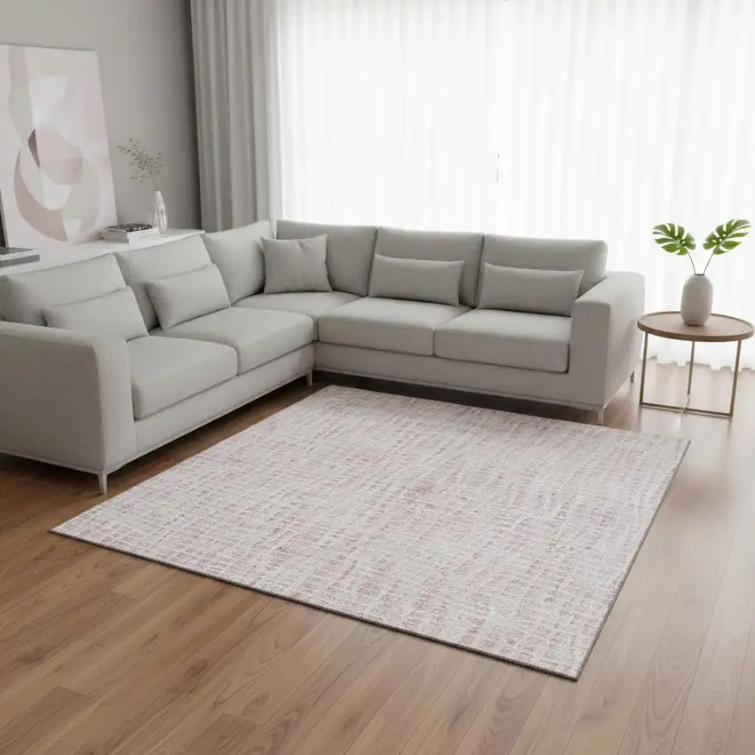 Pink And Ivory Striped Washable Area Rug With UV Protection Photo 2