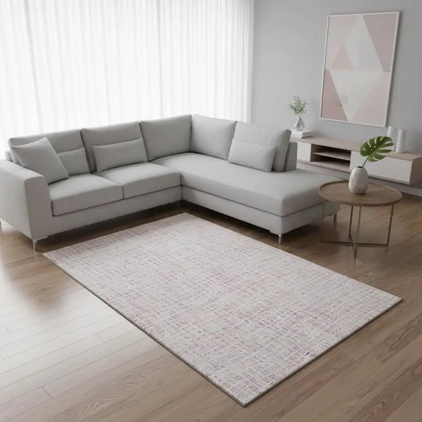 Pink And Ivory Striped Washable Area Rug With UV Protection Photo 2