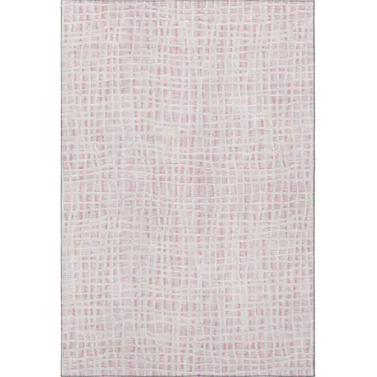 Pink And Ivory Striped Washable Area Rug With UV Protection Photo 4