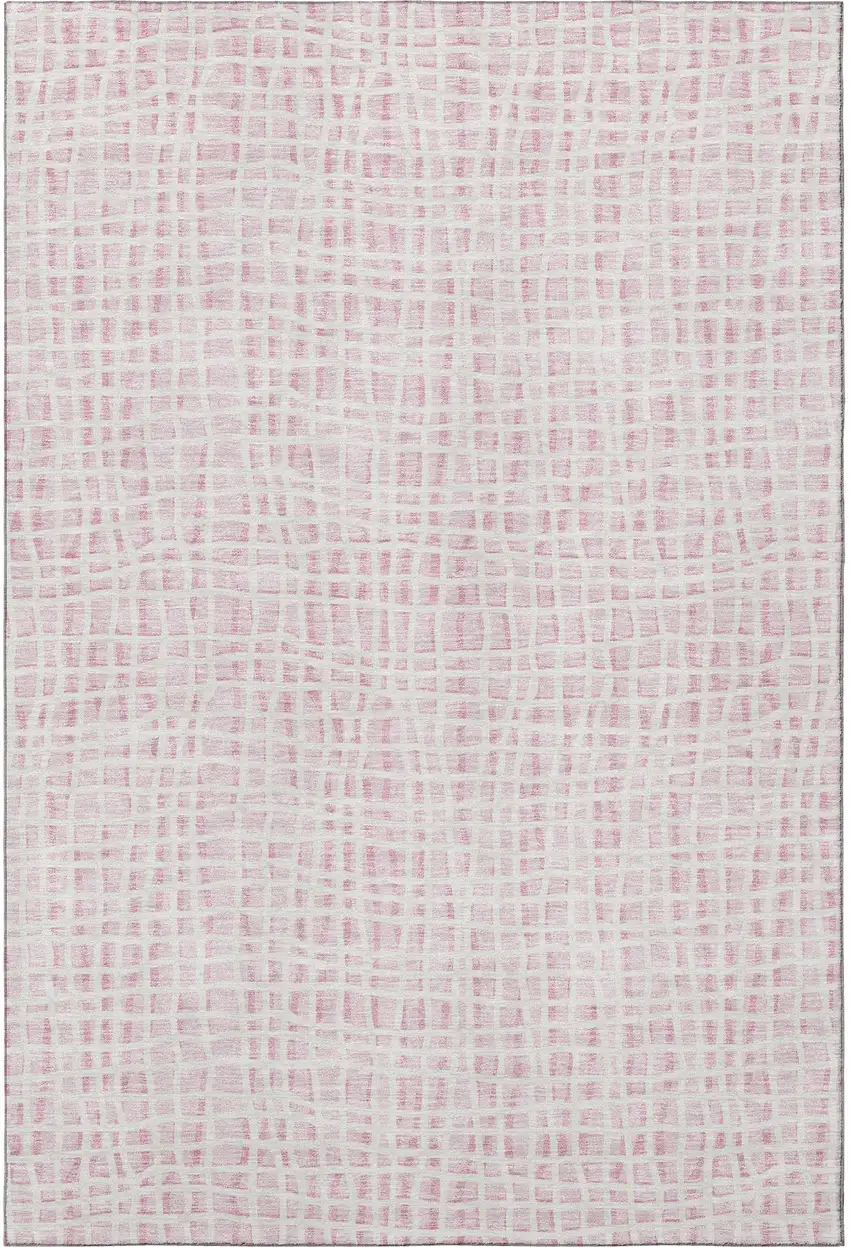 Pink And Ivory Striped Washable Area Rug With UV Protection Photo 4