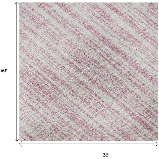 Pink And Ivory Striped Washable Area Rug With UV Protection Photo 9