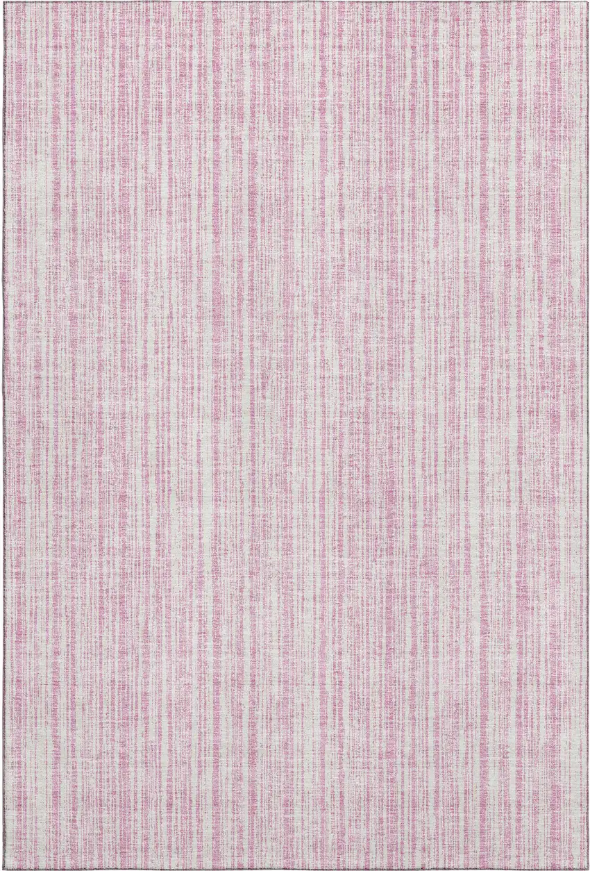 Pink And Ivory Striped Washable Area Rug With UV Protection Photo 6
