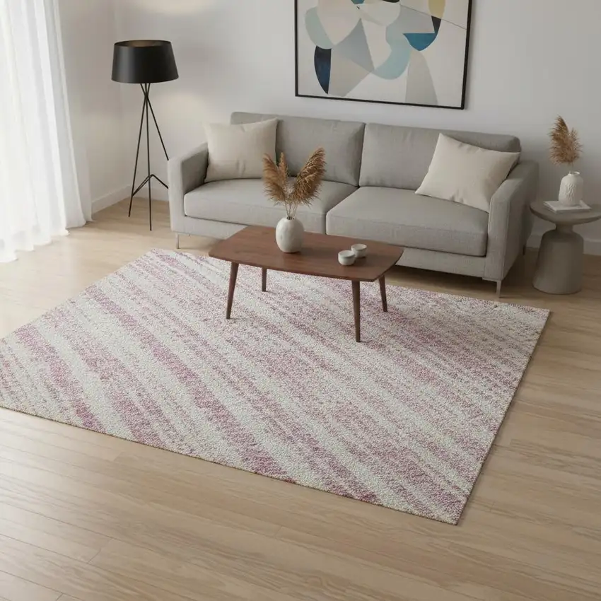 Pink And Ivory Striped Washable Area Rug With UV Protection Photo 2