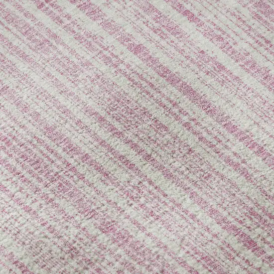 Pink And Ivory Striped Washable Area Rug With UV Protection Photo 1