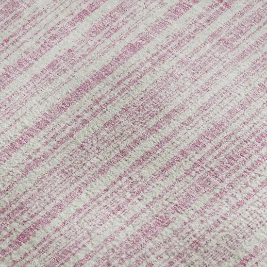 Pink And Ivory Striped Washable Area Rug With UV Protection Photo 3