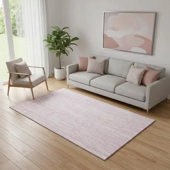 Pink And Ivory Striped Washable Area Rug With UV Protection Photo 1