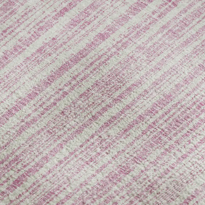 Pink And Ivory Striped Washable Area Rug With UV Protection Photo 3