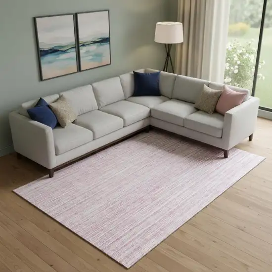 Pink And Ivory Striped Washable Area Rug With UV Protection Photo 2
