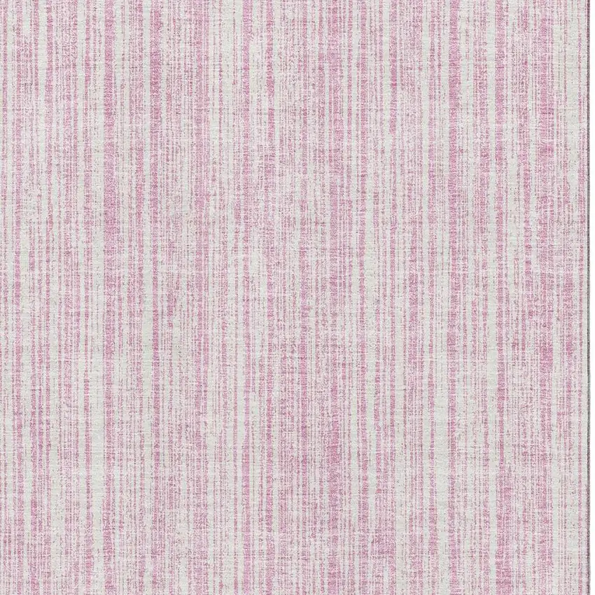 Pink And Ivory Striped Washable Area Rug With UV Protection Photo 3