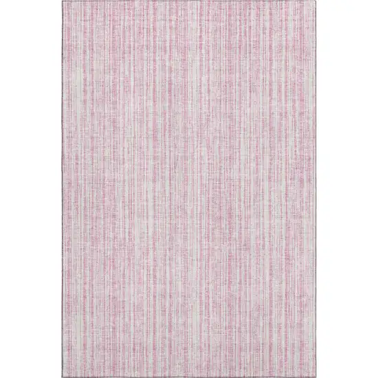 Pink And Ivory Striped Washable Area Rug With UV Protection Photo 6