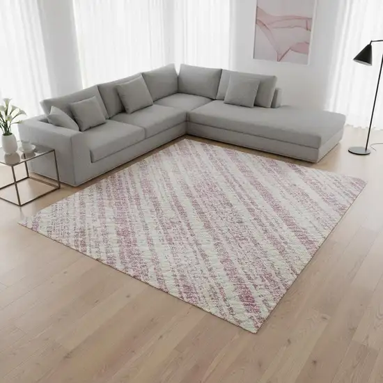 Pink And Ivory Striped Washable Area Rug With UV Protection Photo 2
