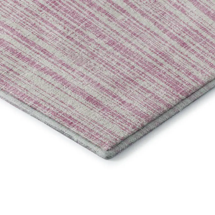 Pink And Ivory Striped Washable Area Rug With UV Protection Photo 8