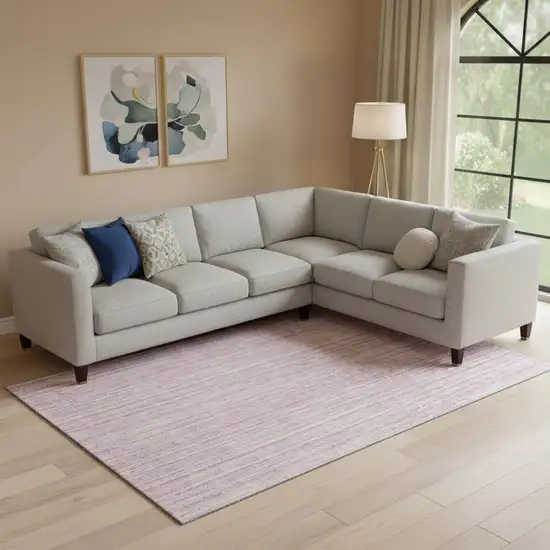 Pink And Ivory Striped Washable Area Rug With UV Protection Photo 2