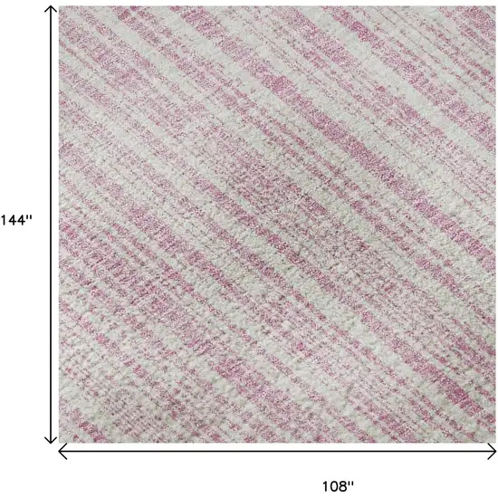 Pink And Ivory Striped Washable Area Rug With UV Protection Photo 9