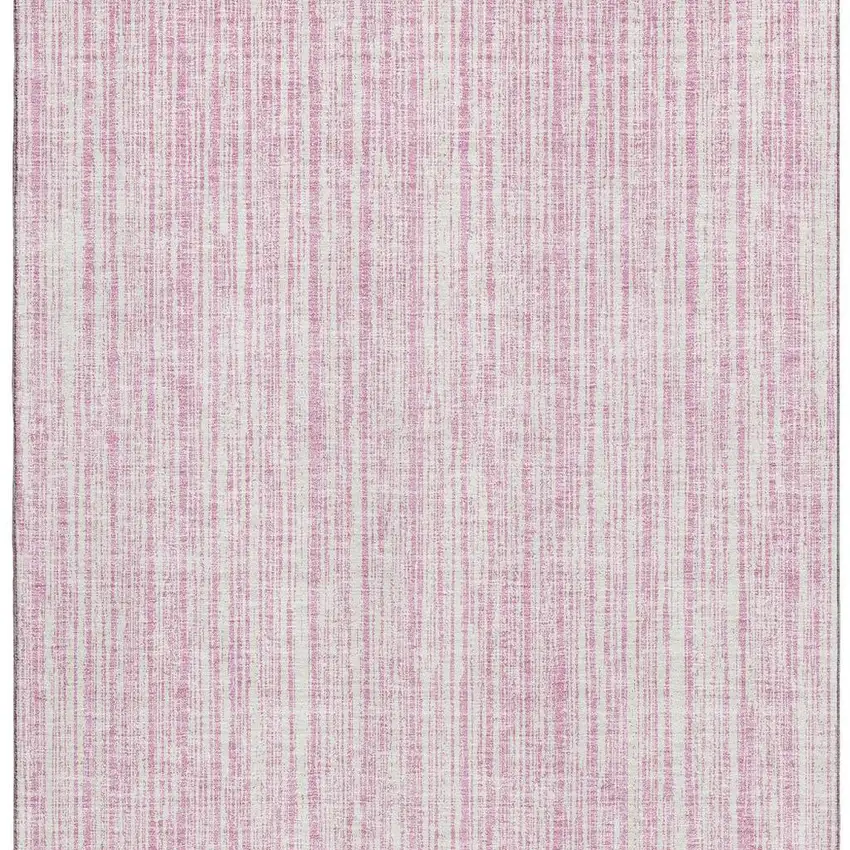 Pink And Ivory Striped Washable Area Rug With UV Protection Photo 4