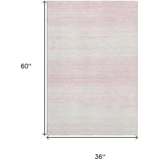 Pink And Ivory Striped Washable Area Rug With UV Protection Photo 3