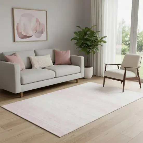 Pink And Ivory Striped Washable Area Rug With UV Protection Photo 1