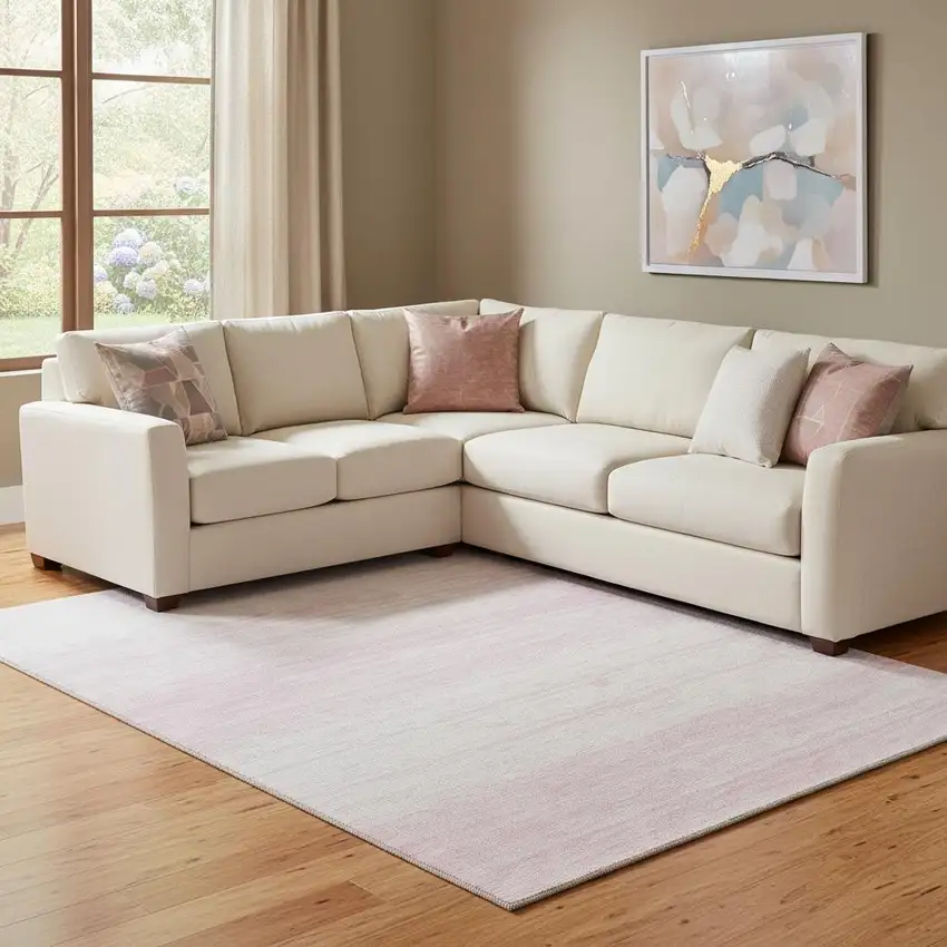 Pink And Ivory Striped Washable Area Rug With UV Protection Photo 1