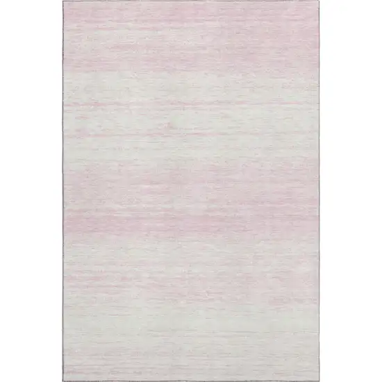 Pink And Ivory Striped Washable Area Rug With UV Protection Photo 6
