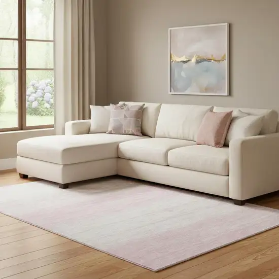 Pink And Ivory Striped Washable Area Rug With UV Protection Photo 1