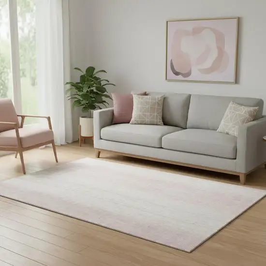 Pink And Ivory Striped Washable Area Rug With UV Protection Photo 1