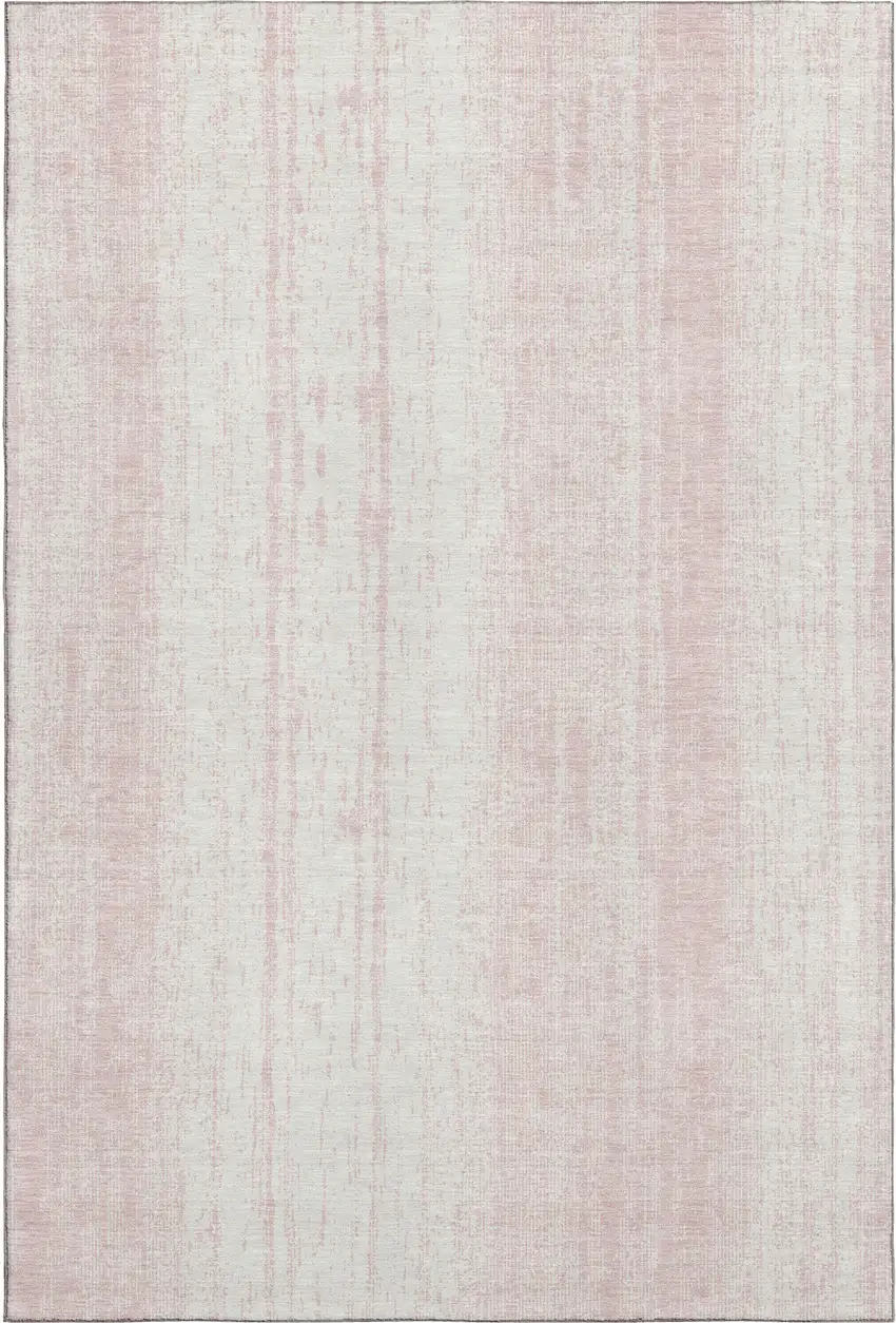 Pink And Ivory Striped Washable Area Rug With UV Protection Photo 3