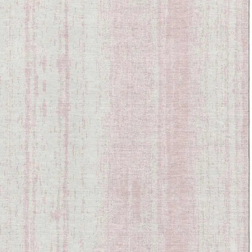 Pink And Ivory Striped Washable Area Rug With UV Protection Photo 5