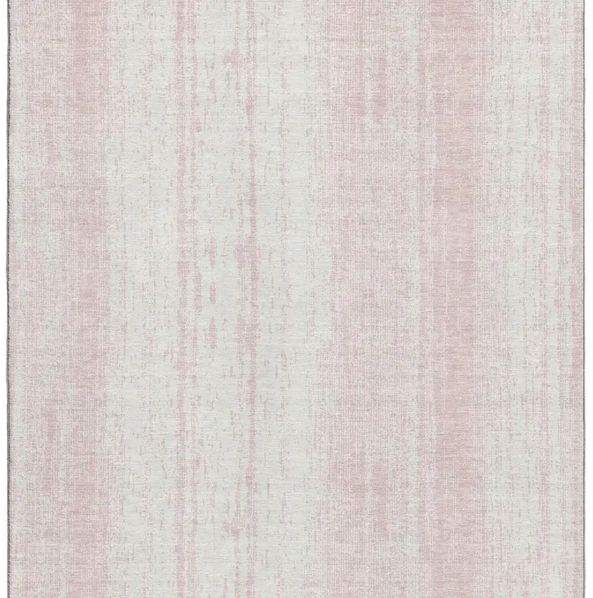 Pink And Ivory Striped Washable Area Rug With UV Protection Photo 4