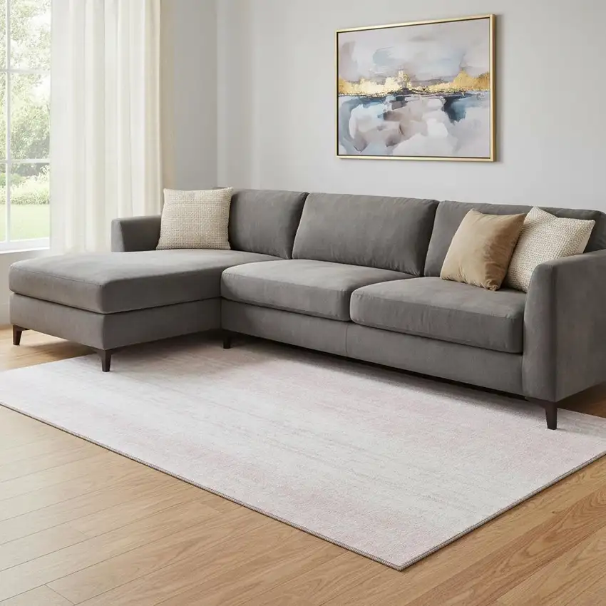 Pink And Ivory Striped Washable Area Rug With UV Protection Photo 1