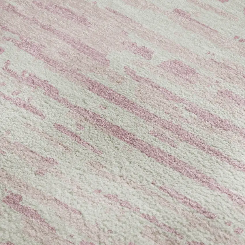 Pink And Ivory Striped Washable Area Rug With UV Protection Photo 3