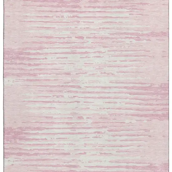 Pink And Ivory Striped Washable Area Rug With UV Protection Photo 5
