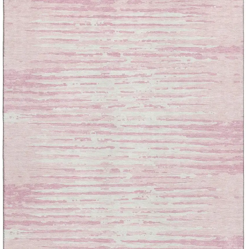 Pink And Ivory Striped Washable Area Rug With UV Protection Photo 5