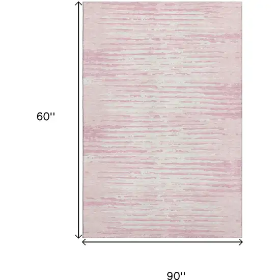 Pink And Ivory Striped Washable Area Rug With UV Protection Photo 8
