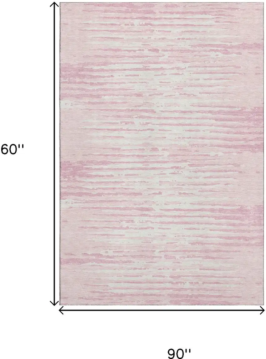 Pink And Ivory Striped Washable Area Rug With UV Protection Photo 8