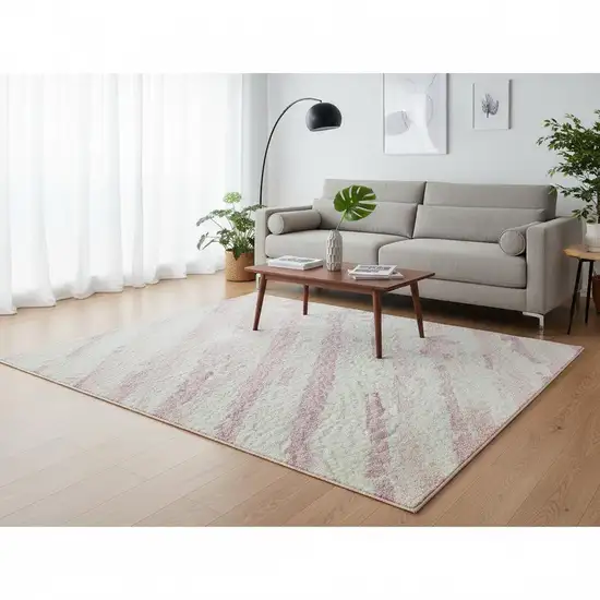 Pink And Ivory Striped Washable Area Rug With UV Protection Photo 2