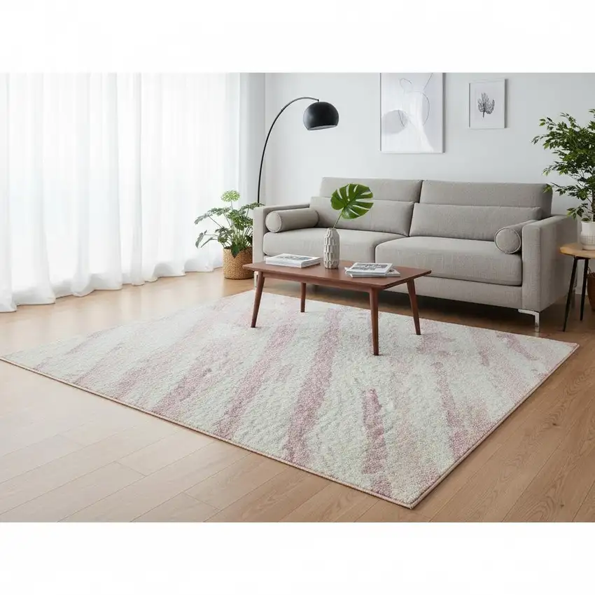 Pink And Ivory Striped Washable Area Rug With UV Protection Photo 2